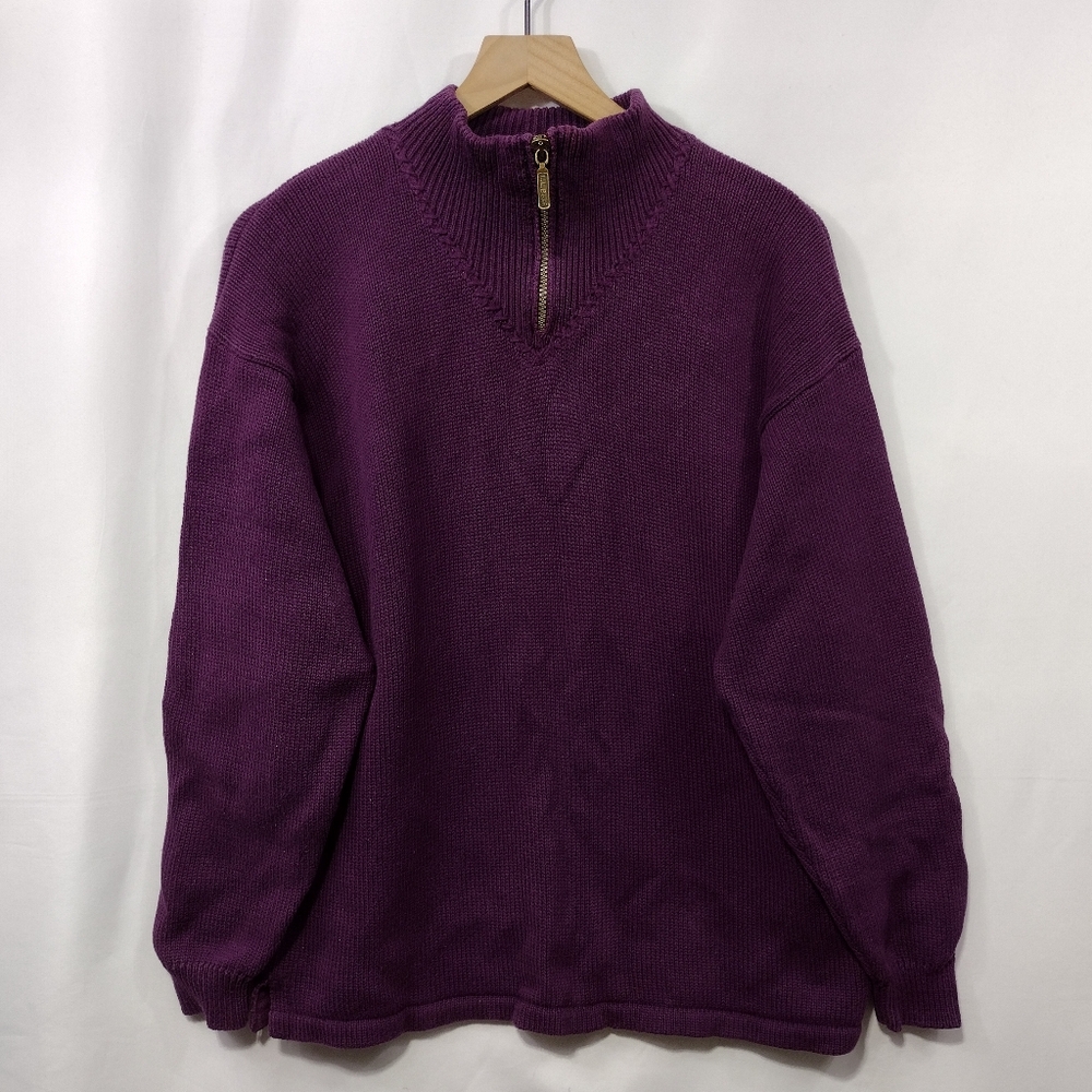 Vintage L.L.Bean Monk Neck Cotton Sweater Womens M Purple Retro 90s